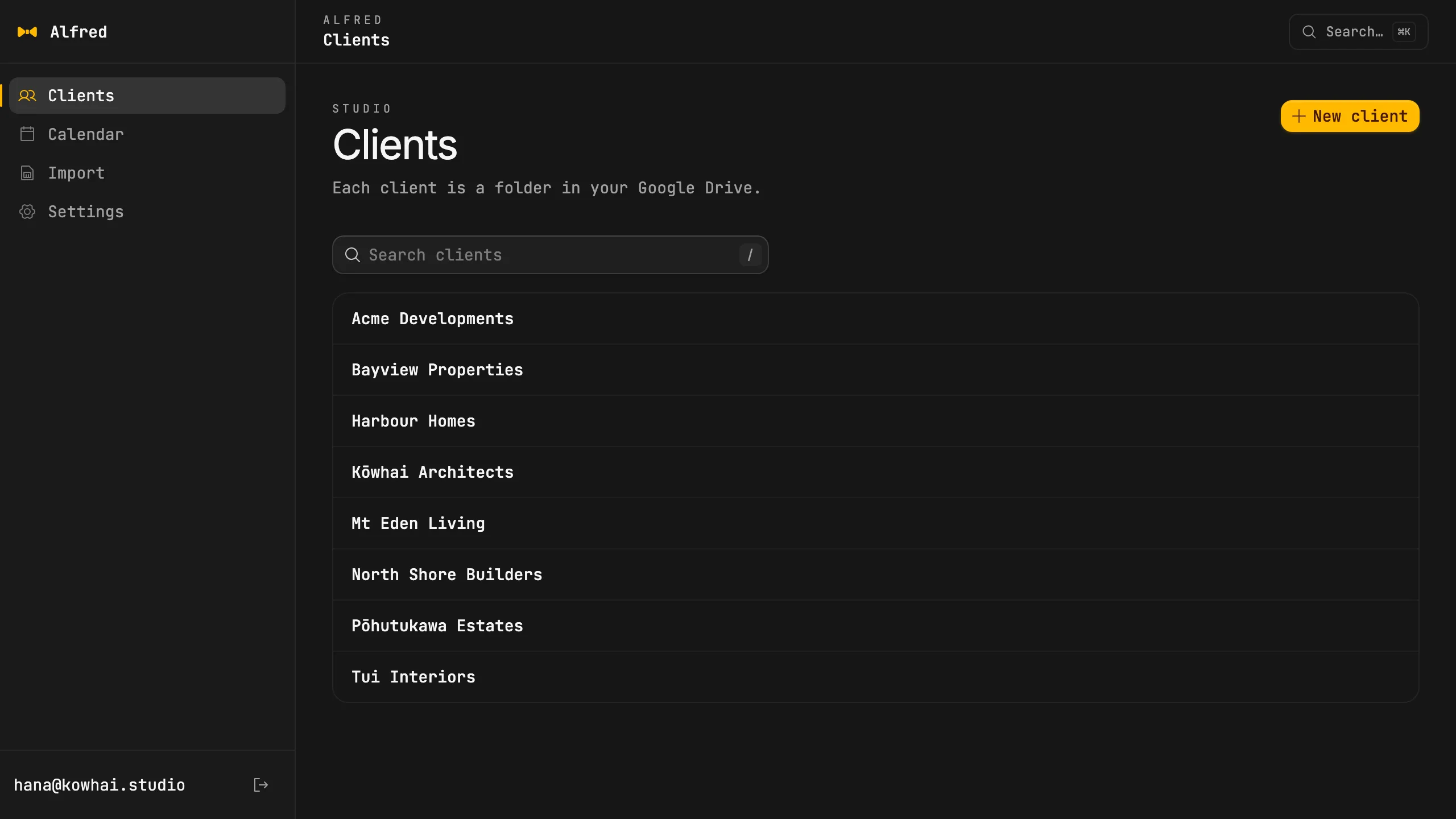 Alfred clients list with eight clients