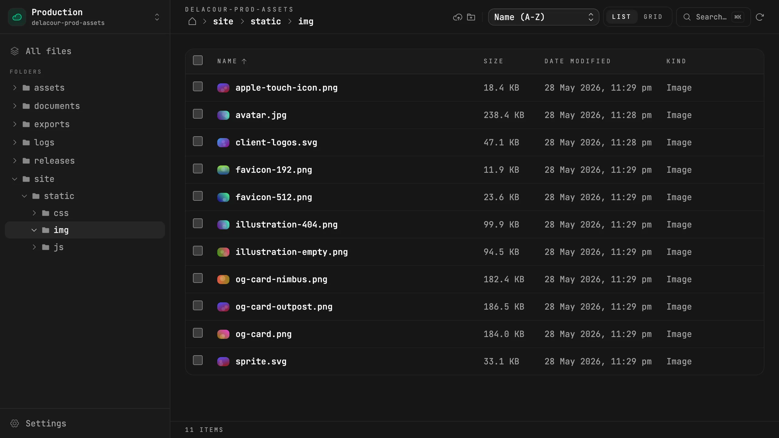 The Nimbus sidebar folder tree expanded three levels deep with matching breadcrumbs