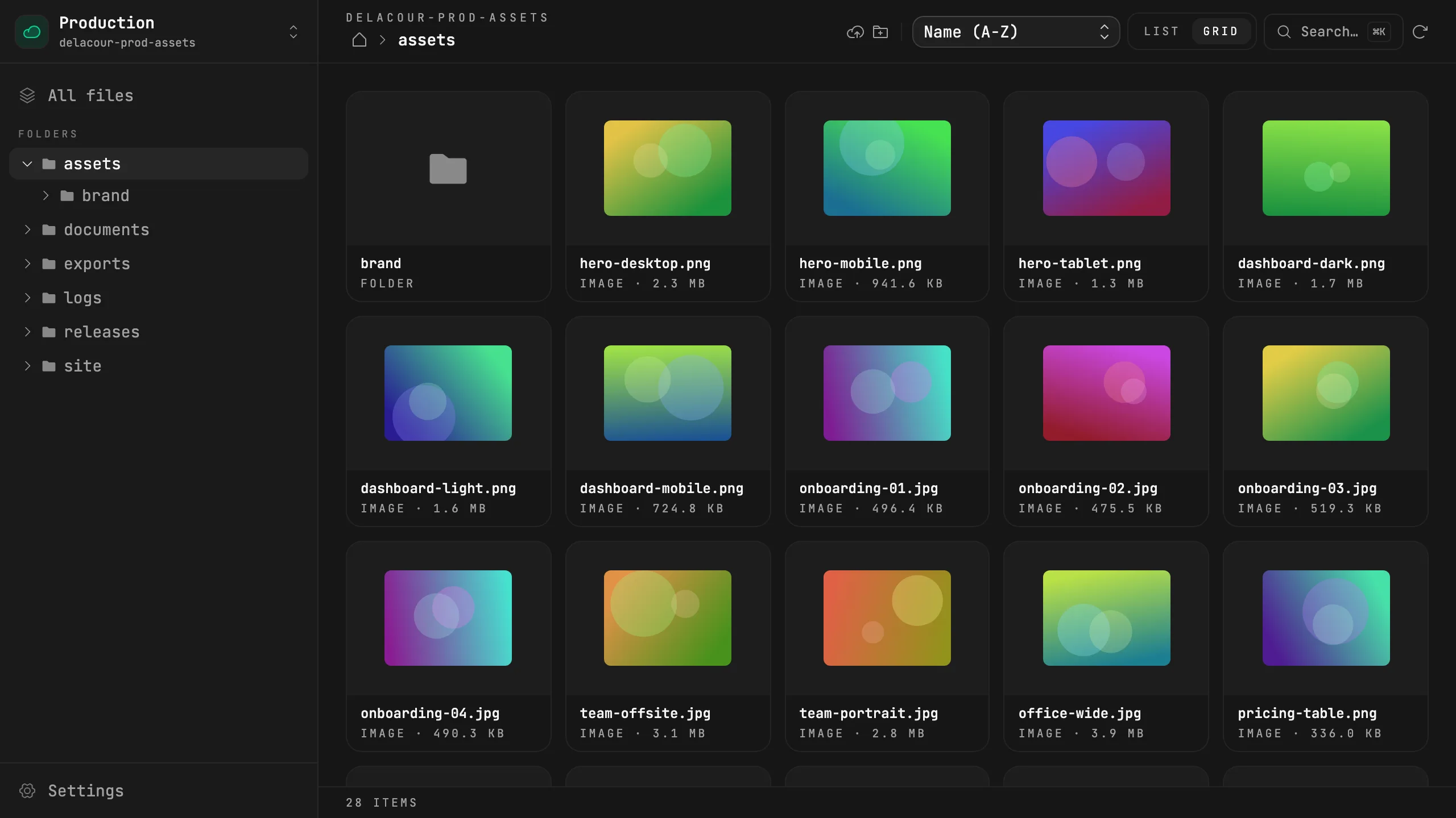 Nimbus grid view showing a folder of image thumbnails
